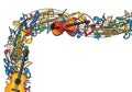 Colorful musical collage featuring various instruments Royalty Free Stock Photo