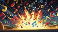 Colorful musical explosion in abstract style, dynamic art