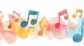 Colorful musical notes on watercolor background create vibrant and artistic design Royalty Free Stock Photo