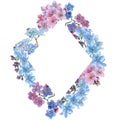 Colorful myosotis. Floral botanical flower. Frame border ornament square.