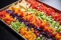 colorful nachos with grated cheese ready for baking