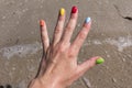 Colorful nail art. Colorful nail polish. the concept of the summer rest