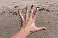 Colorful nail art. Colorful nail polish. the concept of the summer rest