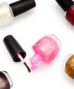 Colorful nail polish set on white background isolated Royalty Free Stock Photo