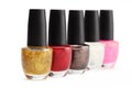 Colorful nail polish set on white background isolated Royalty Free Stock Photo