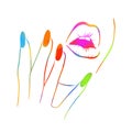 Colorful nails and lips. Logo beauty salon. Vector illustration