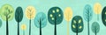 Colorful naive art style background featuring diverse trees with copy space for text placement. Generative AI