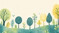 Colorful naive art style forest background with ample copy space for text. Generative AI