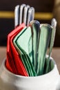 Colorful napkins and eating utensils