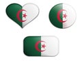 colorful national art flag of algeria figures bottoms on a white background . concept collage. 3d illustration Royalty Free Stock Photo
