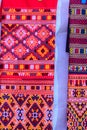 Colorful of native thai style silk and textiles pattern. Beautiful handmade woven fabrics thai silk fabric textured, with Royalty Free Stock Photo