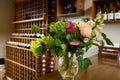 Winery wine tasting room flowers vase
