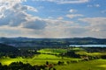 Scenic landscape. Green valley and hills, sunny day. Nature picture for background