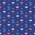 Colorful Navy Blue Floral Seamless Pattern Background