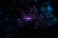Colorful nebula, stars and lights on starlit sky
