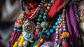 Colorful Necklaces Adorning a Womans Neck Royalty Free Stock Photo