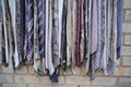 Colorful neckties hanging on the wall