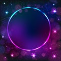 Colorful neon circle frame on a dark star background
