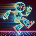 Colorful neon digital art of dancing robot dynamic posture footloose Royalty Free Stock Photo