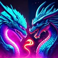 Colorful neon dragon on black background. 3d render illustration. Generative AI