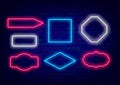 Colorful neon frames collection. Square and arrow. Rhombus anf curly shape. Minimal borders pack. Vector illustration Royalty Free Stock Photo