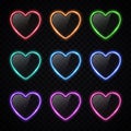 Colorful neon heart banners set on transparent. Royalty Free Stock Photo