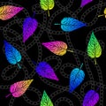 Colorful neon leaves and chains seamless vector pattern. Royalty Free Stock Photo