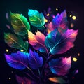 Colorful neon leaves on a dark background. Vector illustration for your design AI Generated Royalty Free Stock Photo