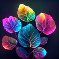 Colorful neon leaves on dark background. Vector illustration for your design AI generated Royalty Free Stock Photo