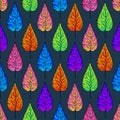 Colorful neon leaves seamless vector pattern. Royalty Free Stock Photo