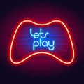 Colorful Neon Let`s Play Sign with Game Controller