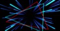 Colorful neon lines and triangles image creating dynamic, futuristic tunnel effect