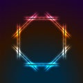 Colorful neon luminous octagon frame abstract retro background
