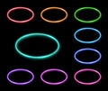 Colorful neon oval frames set. Electric circles.