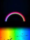 Neon Rainbow Arcs Displayed Over a Rough Grungy Gradient Background with Vibrant Light