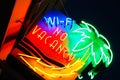 A colorful neon sign flashes no vacancy Royalty Free Stock Photo