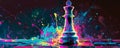 Colorful neon splash with a chess king on a board Royalty Free Stock Photo