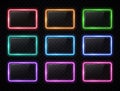 Colorful neon square signs set with glass texture. Royalty Free Stock Photo
