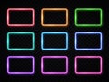 Colorful neon square signs set. Glowing rectangles