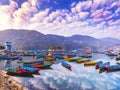 Colorful Nepal Boats Parking in Phewa lake Pokhara