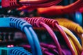 Colorful network cables closeup with blurred background technology concept Royalty Free Stock Photo