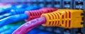 Colorful network cables plugged into a server socket Royalty Free Stock Photo