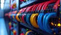 Colorful network cables in a server room Royalty Free Stock Photo