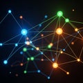 Colorful network of interconnected nodes on a dark background Royalty Free Stock Photo