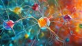 Colorful neural network with synapses and neurons displaying complex patterns