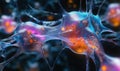 Colorful Neurons with Glowing Synapses in Abstract Biological Illustration Royalty Free Stock Photo
