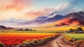Colorful New Chile Oil Painting Landscape Landscape Wallpaper Illustration Background Watercolor Ink