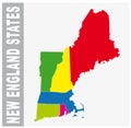 Colorful New England States administrative and political map