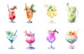 Colorful new year drinks and cocktails, watercolor illustration