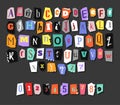 Colorful Newspaper alphabet. Hand made anonymous set. Vector Letters, numbers Royalty Free Stock Photo